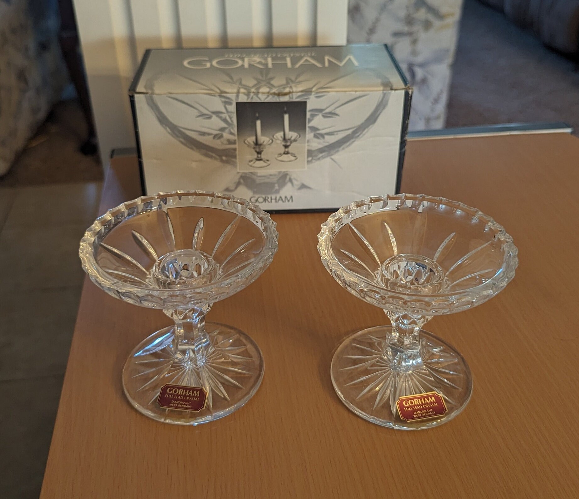 Gorham Full Lead Crystal Candle King Edward Candlestick Holders