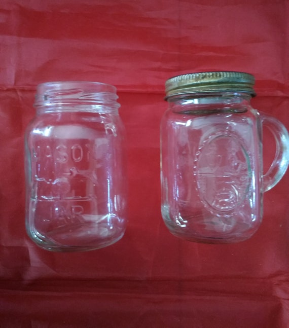 Two Clear Glass Jars. One Has a Lid With Holes to Use as a Shaker and a  Handle. the Other Reads Mason Jar With a Farm House. Misc 879 - Etsy