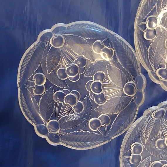 A Matching Set of 3 Mikasa Clear Glass Raised Cherry Design on 7.5