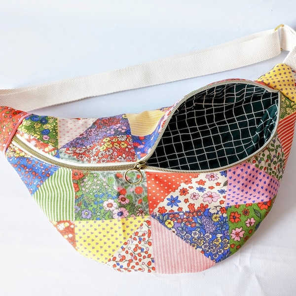 Sac banane en bachette effet patchwork et doublure coton