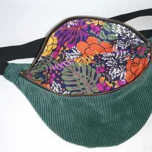 Green corduroy and matching printed cotton fanny pack