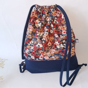 Sac à dos pochon LIBERTY enfant, sac maternelle, crèche coton doublé personnalisable