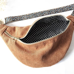 Corduroy and printed cotton fanny pack