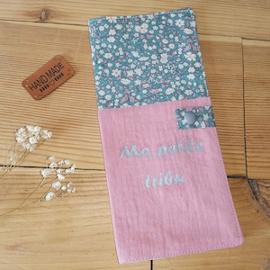 protège livret de famille,housse étui de protection double gaze et liberty daisy personnalisable