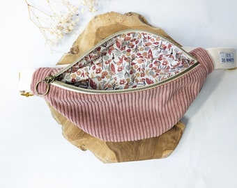 Children's fanny pack in old pink corduroy and matching cotton