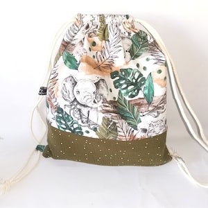 Sac à dos pochon jungle enfant, sac maternelle, sac naissance crèche coton doublé personnalisable