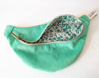 Fanny pack in pop green corduroy and printed cotton