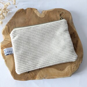 pochette plate zippée, portefeuille, fourre tout organiseur de sac, velours côtelé