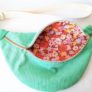 Apple green corduroy and printed cotton fanny pack