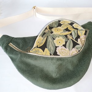 Khaki corduroy and printed cotton fanny pack