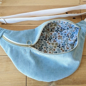 Sky blue corduroy and printed cotton fanny pack