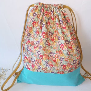 Sac à dos pochon LIBERTY enfant, sac maternelle, crèche coton doublé personnalisable
