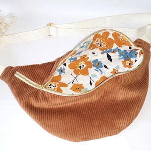 Corduroy and printed cotton fanny pack