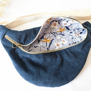 Denim corduroy and cotton fanny pack with swallow print