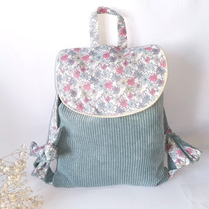 Sac à dos enfant, crèche,nounou maternelle velours côtelé  et liberty sea petals