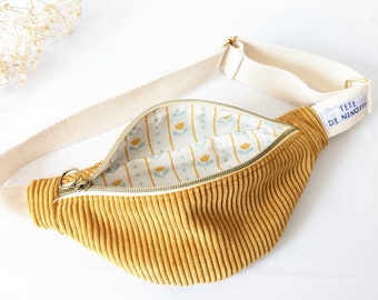 Children's belt bag in ocher corduroy and matching cotton