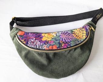 Sac banane en velours côtelé et coton imprimé