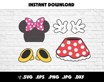 Cute Minnie Birthday Party DIY toppers Silhouette Patterns SVG Bundle Digital Cut Files
