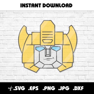 May include: A yellow and white cartoon illustration of a robot's head, with blue accents on the eyes and face. The image includes the text "INSTANT DOWNLOAD" at the top and file type icons at the bottom.