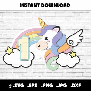 Cute Magical Unicorn Rainbow DIY Cake topper SVG - Unicorn Clipart digital files