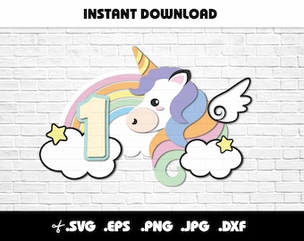 Cute Magical Unicorn Rainbow DIY Cake topper SVG - Unicorn Clipart digital files