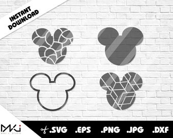 Mosaic Mickey face Silhouette Pattern SVG Bundle Digital Cut Files