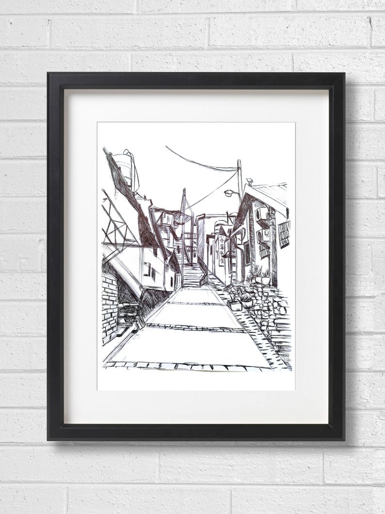 Taiwan taipei scenery sketch wall art decor sketch printable art instant digital download