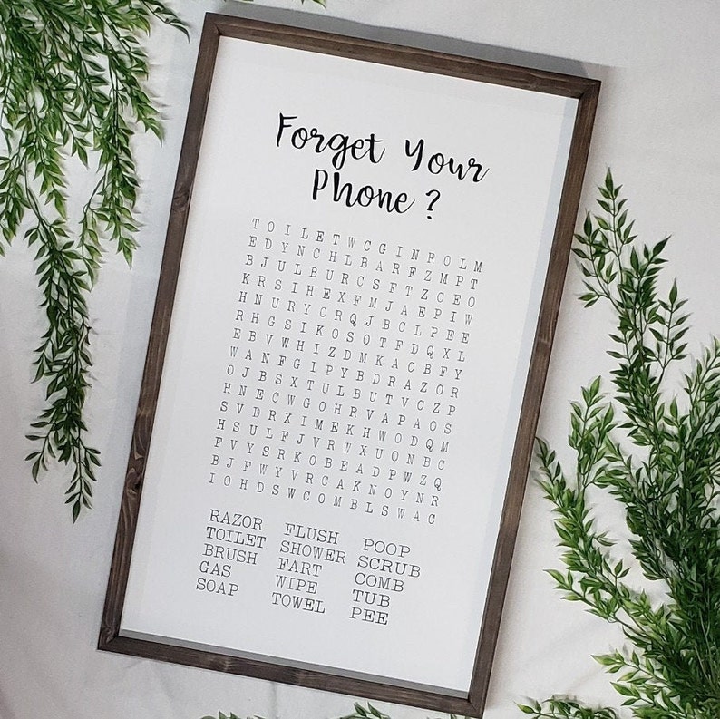 Bathroom Word Search Bathroom Crossword Sign Bathroom Decor Etsy