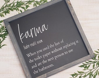 Cartello Metallico Vintage Per Bagno Con Scritta Umoristica – Karma E Carta Igienica – 20x30 Cm – Decorazione Divertente
