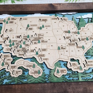 US National Park Travel Map, National Park Map, United States Park, Map, Park Map, US Map, National Park Wooden Checklist Map, Wooden Map