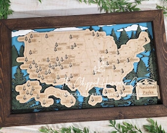 US National Park Travel Map, National Park Map, United States Park, Map, Park Map, US Map, National Park Wooden Checklist Map, Wooden Map