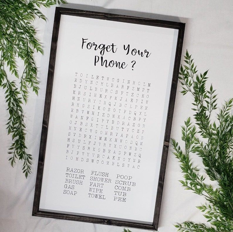 Bathroom Word Search Bathroom Crossword Sign Bathroom Decor Etsy