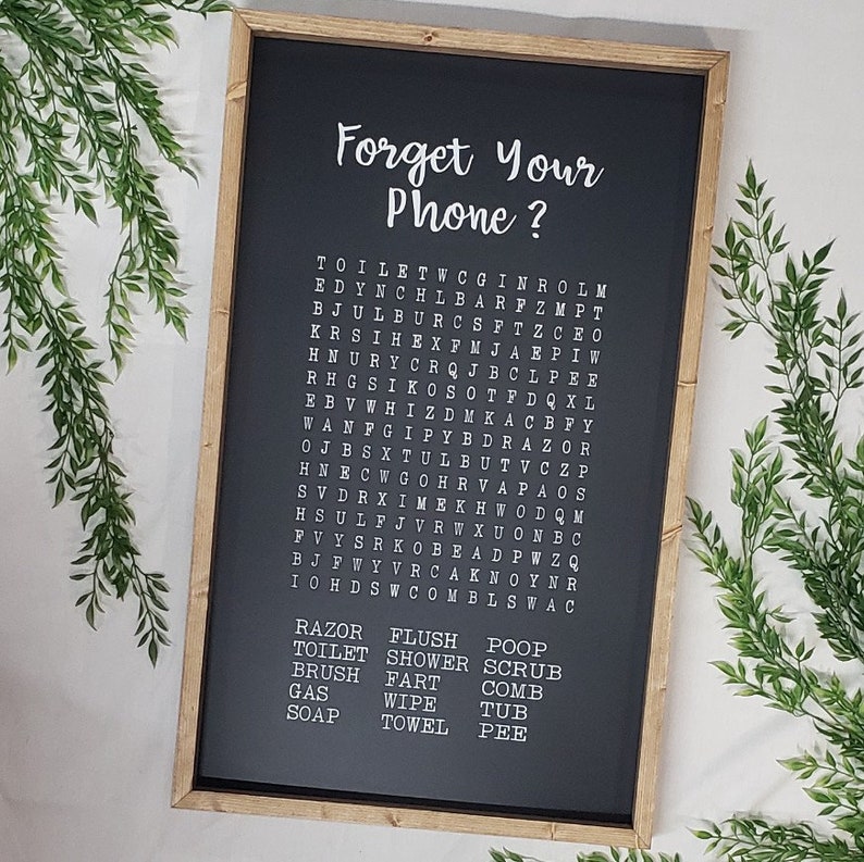 Bathroom Word Search Bathroom Crossword Sign Bathroom Decor Etsy