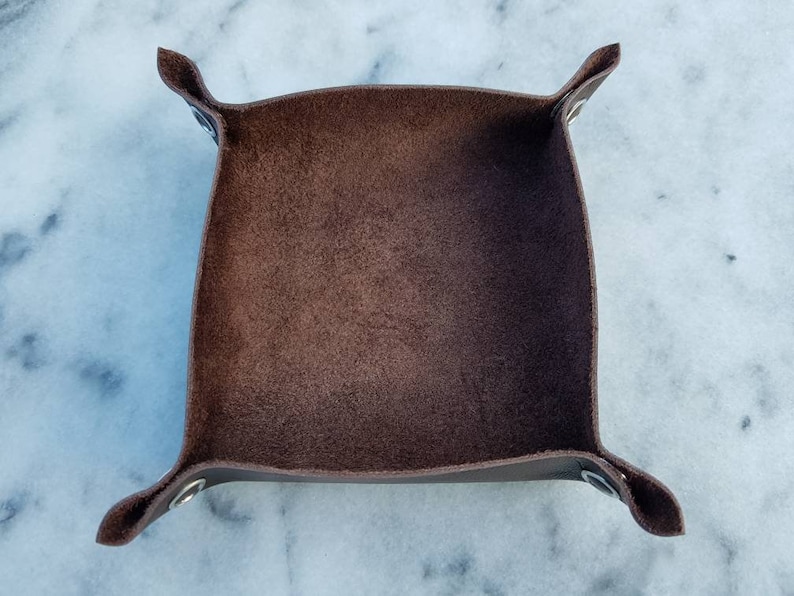 Chocolate Brown Leather Tabletop Token Tray