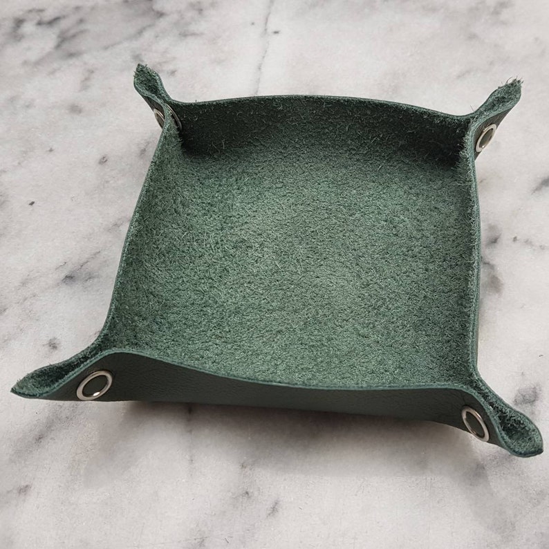 Seaweed Green Leather Tabletop Token Tray