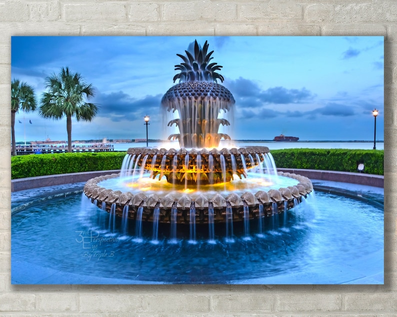 Charleston Pineapple Fountain Wall Art Photo Print Canvas Etsy