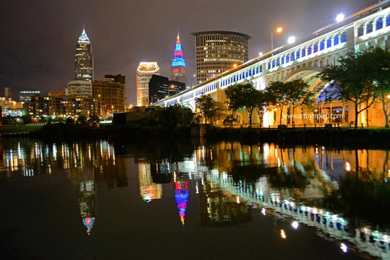 Cleveland Ohio Skyline Wall Art Canvas Metal Print Photo Etsy