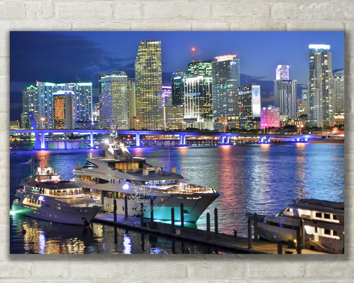 Miami Skyline Wall Art Canvas Metal Print Photo Print Miami Etsy