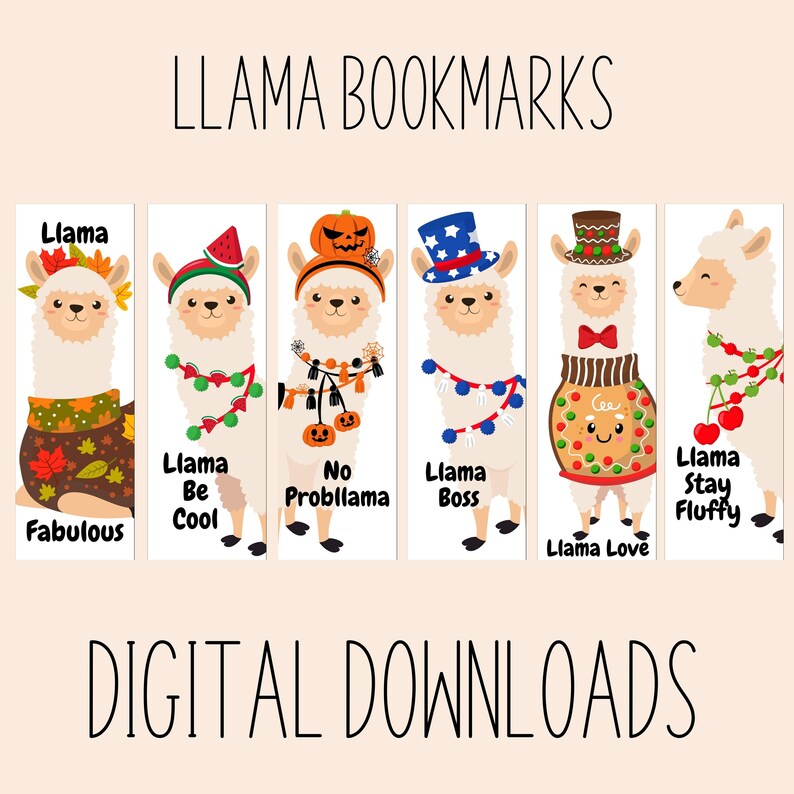 Llama Bookmarks Cute Sayings Digital Download Printable Etsy
