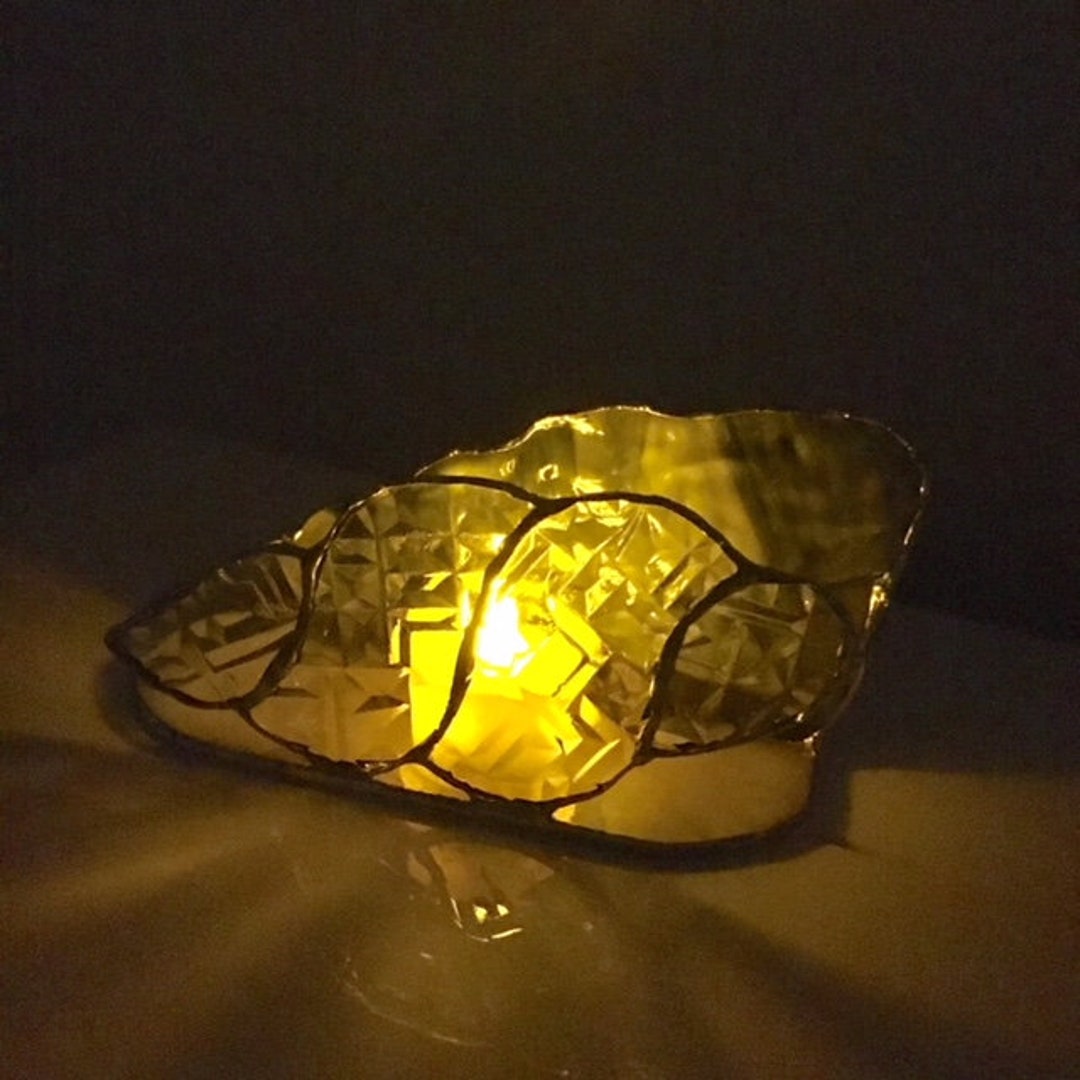 LED Candle Holder Shell Blue Glass Bayview Etsy