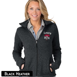 Personalized Ladies Nurse/Doctor Embroidered Full Zip Jacket, LPN, CNA, RN. Any certification, Nurse Sweater Jacket
