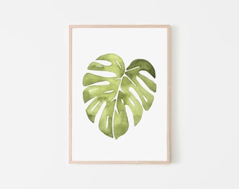 Tropical Leaf Watercolor Print - Monstera - Digital Download