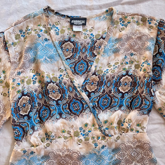 Bell Sleeve Top - VTG 90's Neutral Floral Fairy G… - image 4
