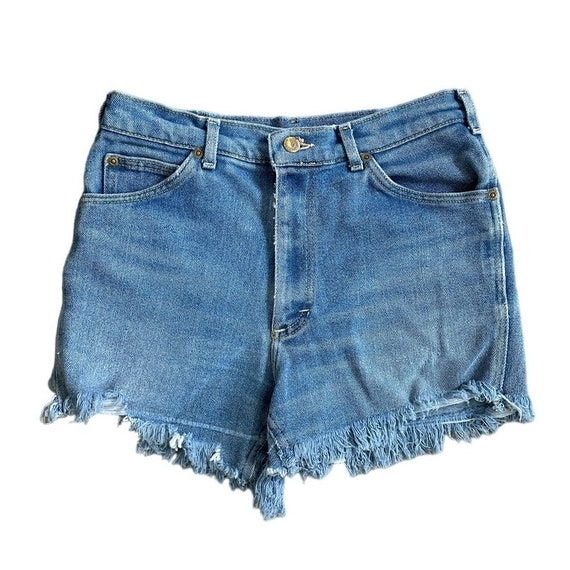 LEE Blue Denim Jean Shorts - Vintage 70's Faded d… - image 1
