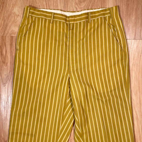 VTG 1960’s Chartreuse Mustard Striped Mens Mod Pa… - image 3