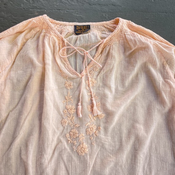 Peach Indian Cotton Top - Vintage 70's Boho Sheer… - image 3