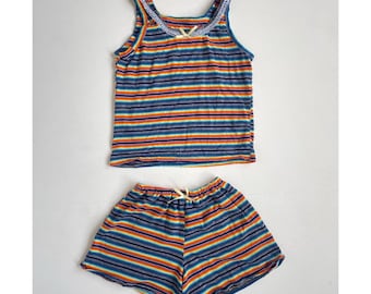 Vtg Rainbow Striped Handmade Two Piece Cami + Shorts Set S/M Retro Sleepwear