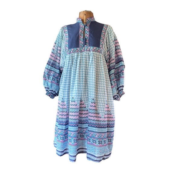 Indian Cotton Dress - Vintage 70’s Chambeli Geome… - image 1