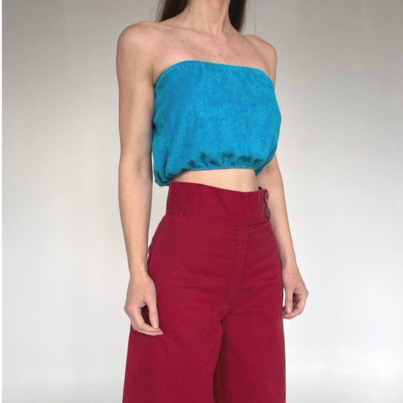 Blue Terry Cloth Tube Top - Vintage 70's Sleeveles