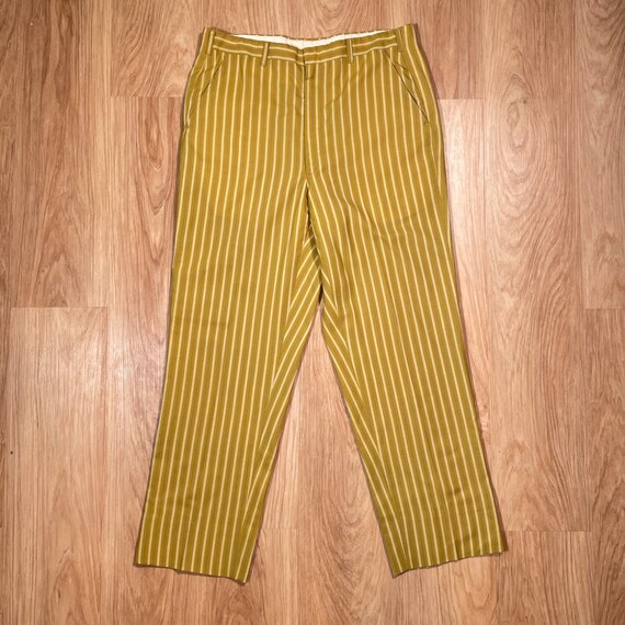 VTG 1960’s Chartreuse Mustard Striped Mens Mod Pa… - image 10